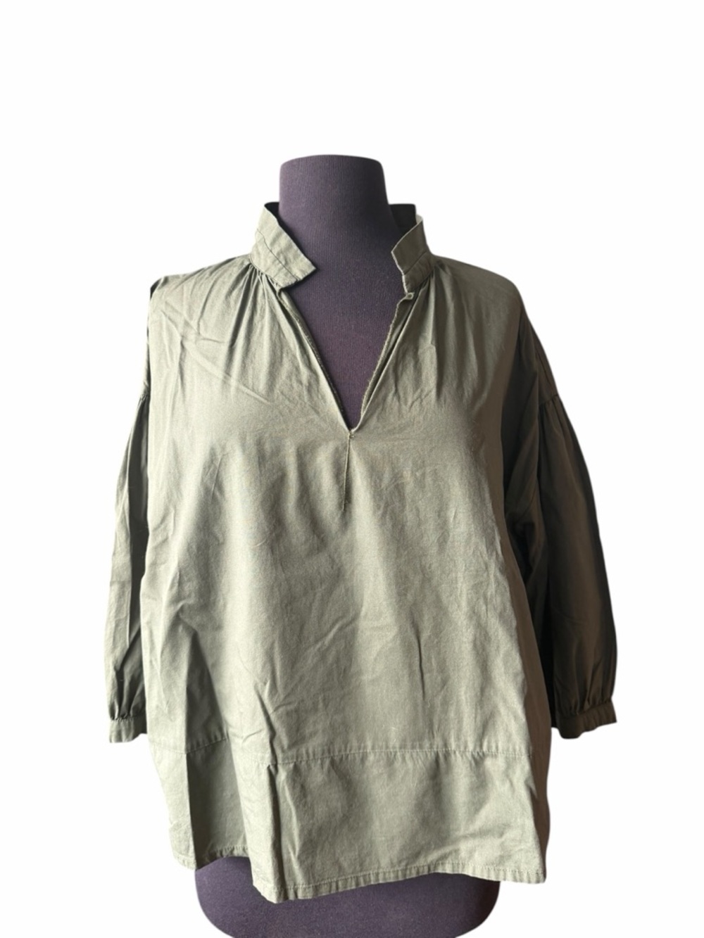 Relaxed Olive Split-Neck Tunic Top by